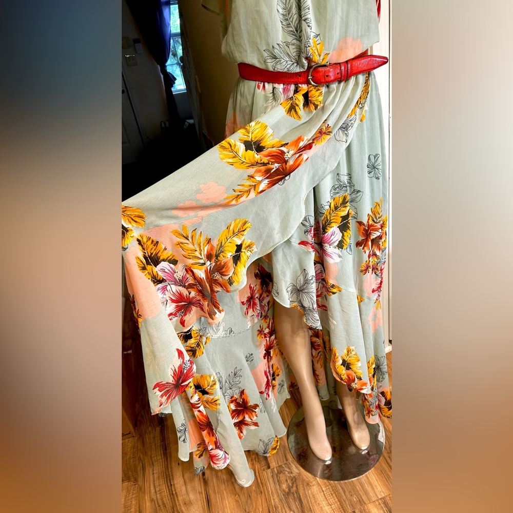 Express Ruffle Floral Maxi Dress with Front Ruffle Split - Picture 3 of 5